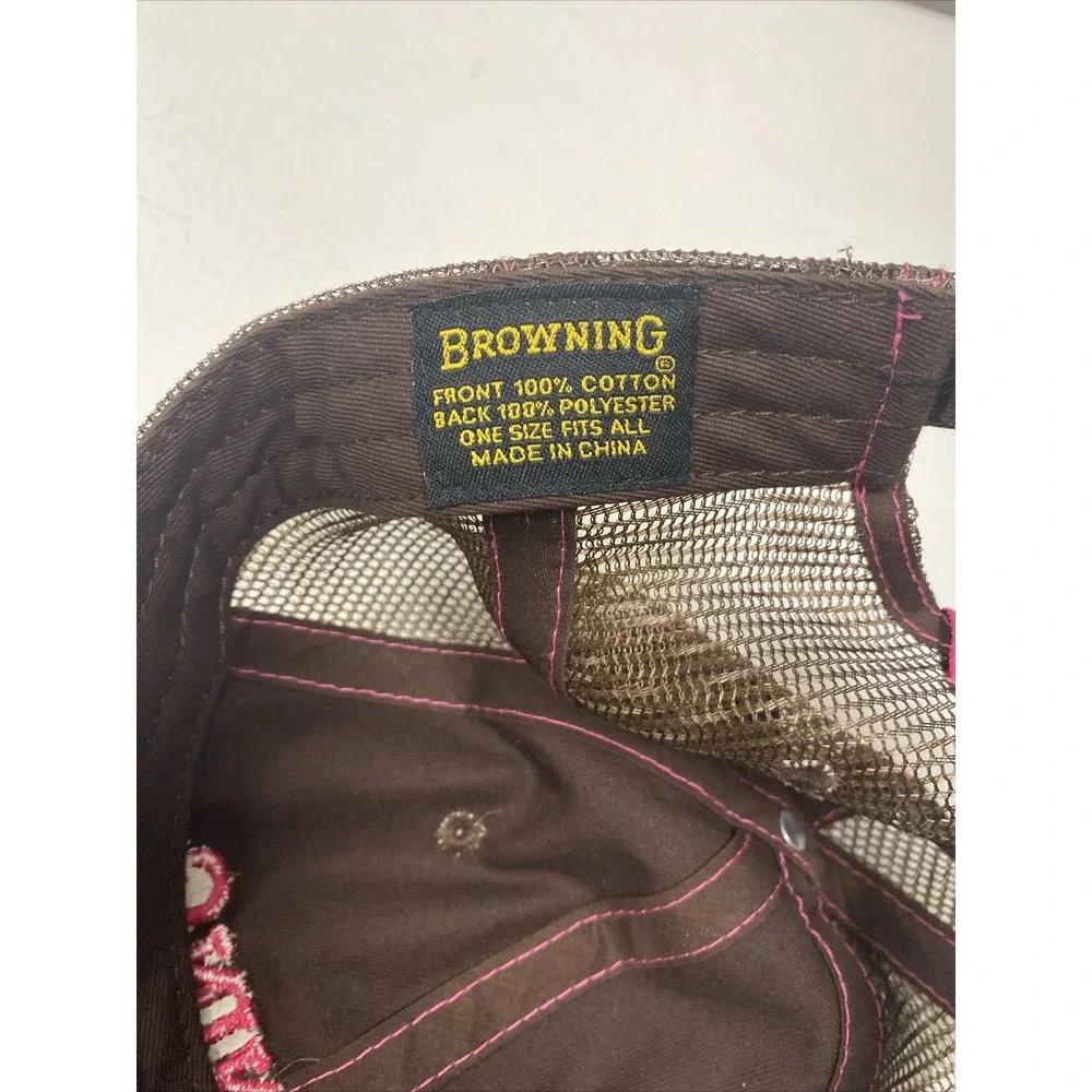 Browning Buckmark For Her Brown Pink with Rhinestone Logo Mesh Strapback Hat Cap